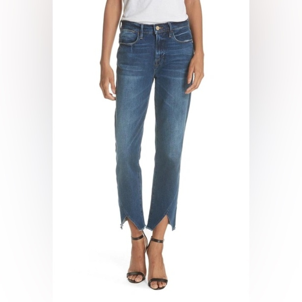 Frame Le High Straight Asymmetrical Hem Jeans Size 25